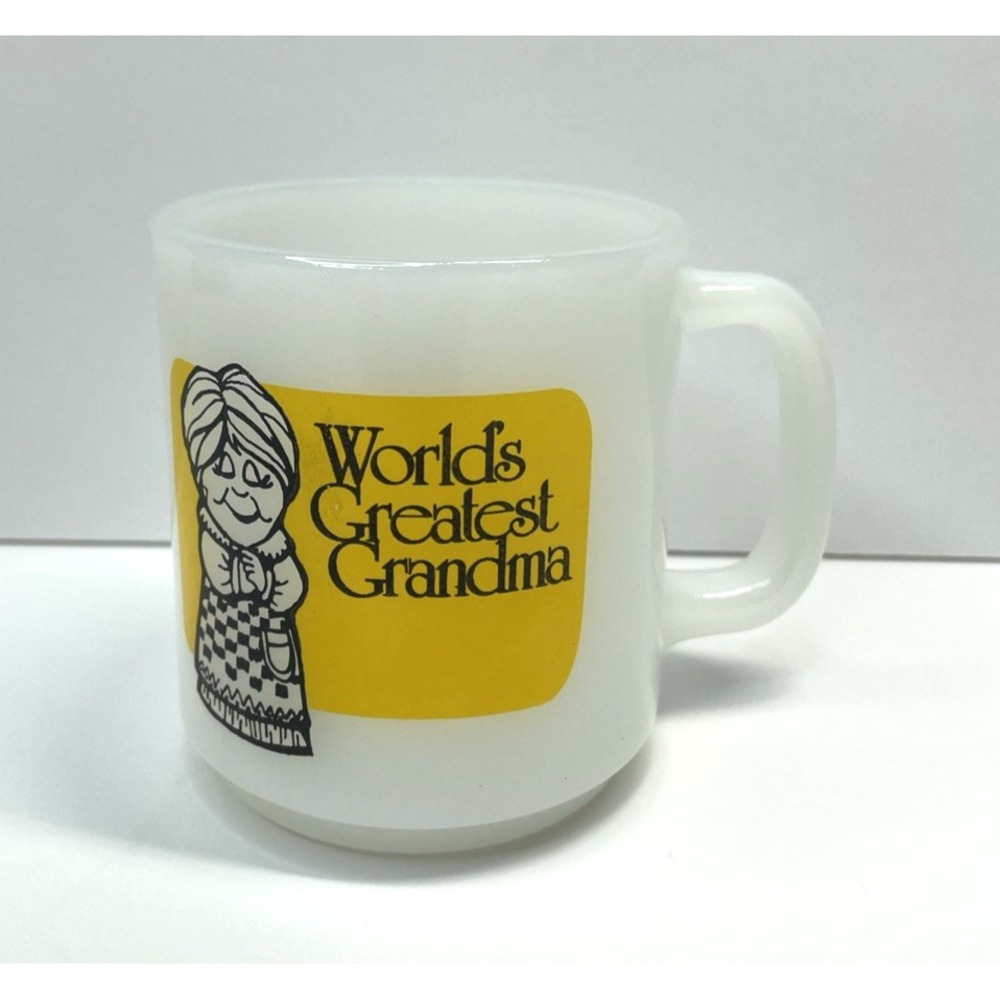 Vintage World's Greatest Grandma Milk Glass Glasbake 1978 Coffee Mug Cup